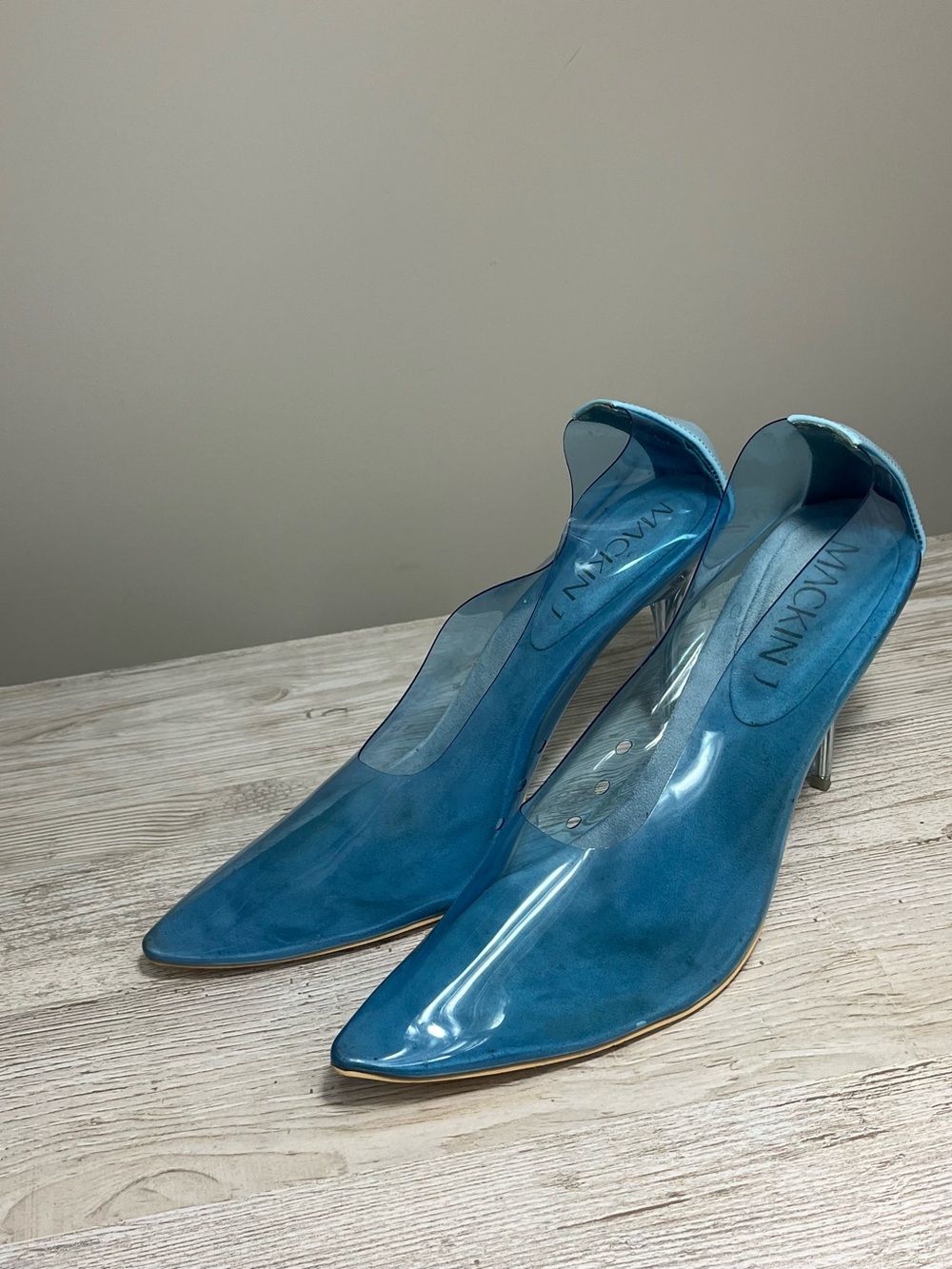 Mackin Teal Pointed-Toe Clear Panel Stiletto Heels